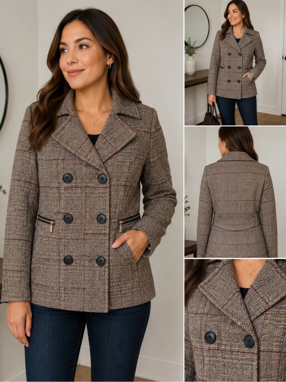 Maralyn & Me Women’s Small Tweed Double Breasted Peacoat Jacket Zip Pockets